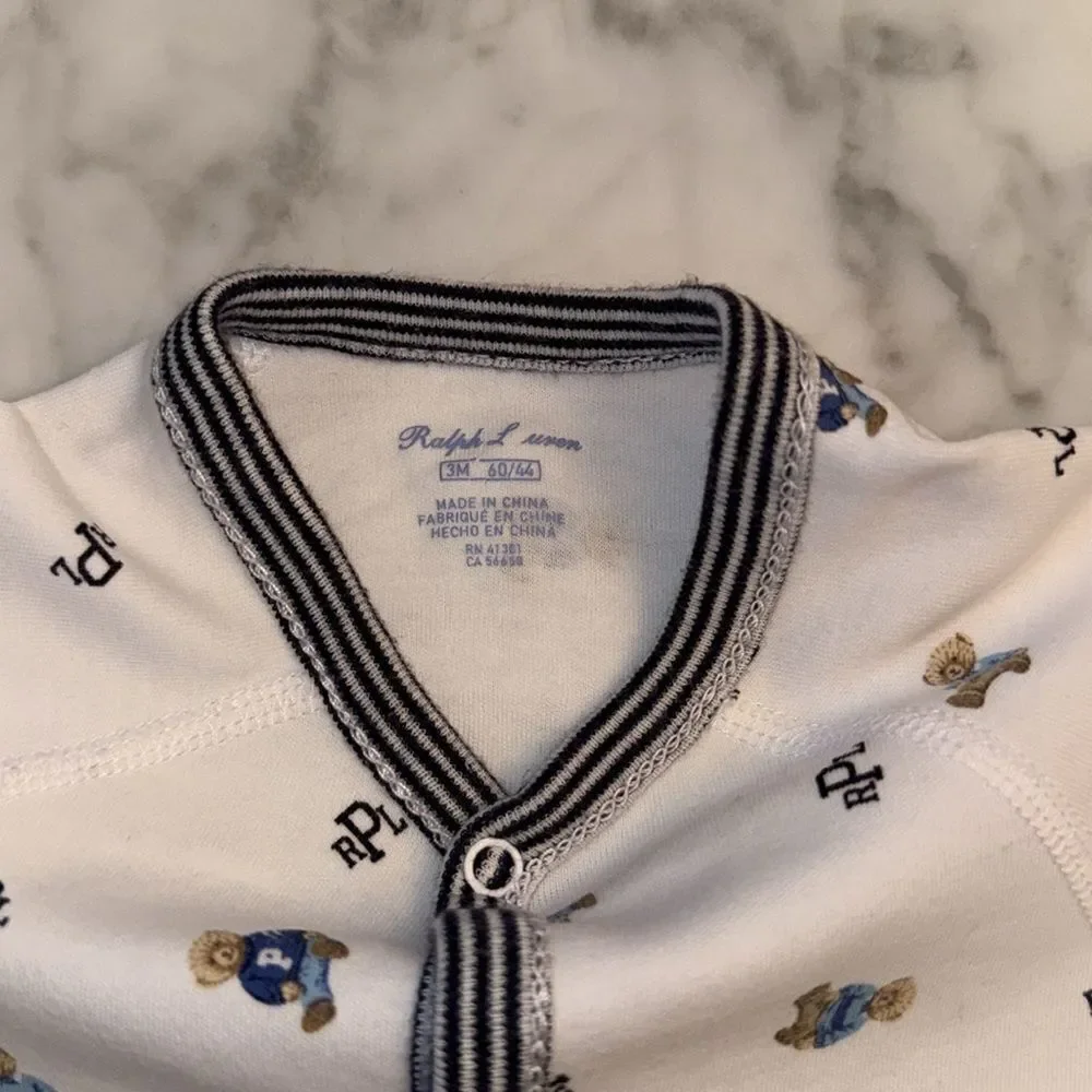 RALPH LAUREN LOGO TEDDY FOOTIE 3M